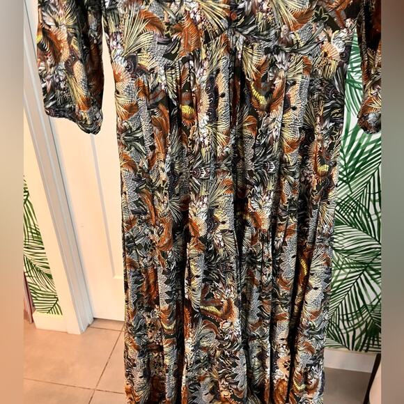 Anthropologie Jaase Feather Print Midi Dress Small Boho Coastal Cowgirl - Picture 4 of 10
